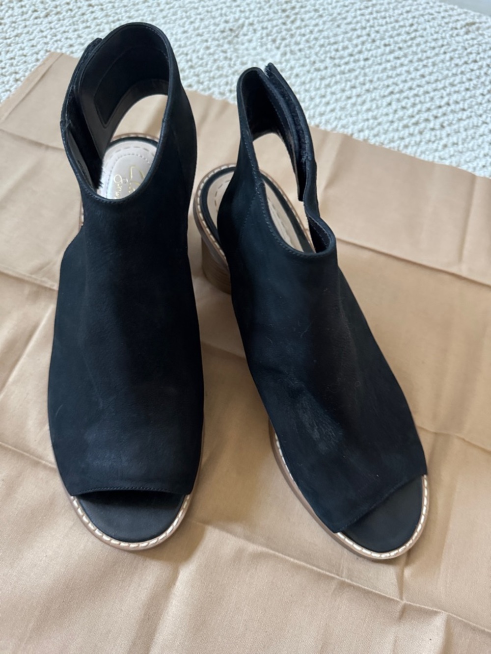 Clarks Black Open-Toe Slingback Mules with Block Heel